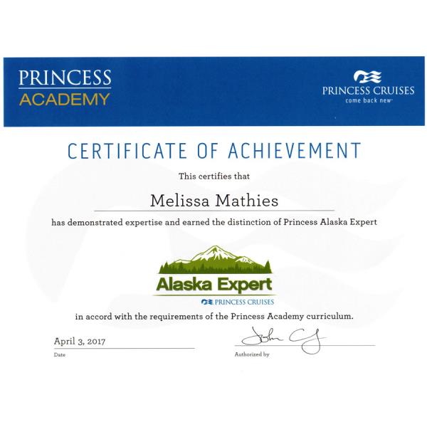Princess Alaksa Expert Certificate